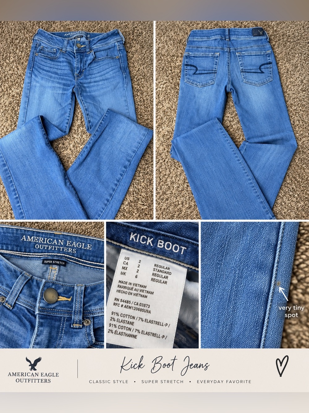 American Eagle Outfitters Kick Boot Jeans - Medium Blue Denim